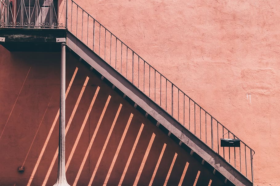 grey metal stairs, architecture, building, concrete, steel HD wallpaper