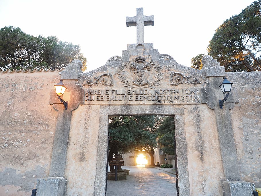 input, goal, access, portal, monastery cura, algaida, building HD wallpaper
