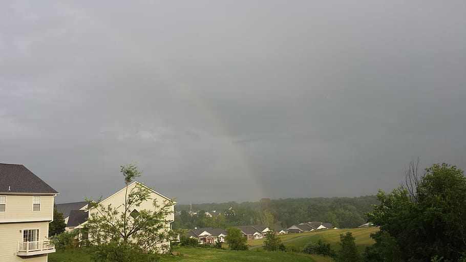 rainbows, after the rain, storm, cloud - sky, environment, architecture HD wallpaper