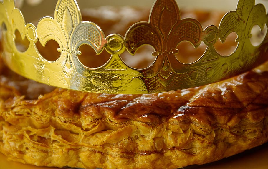 gold-colored tiara, Galette Des Rois, Crown, Slab, Pastry, epiphany