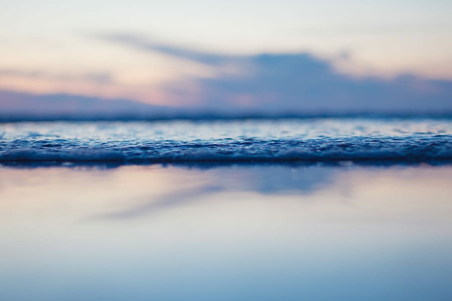 body of water and blue sky, orange, reflection, ocean, selective focus HD wallpaper