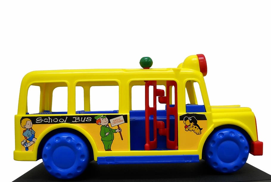 yellow and blue plastic bus toy, School, Bus, Child, Children HD wallpaper