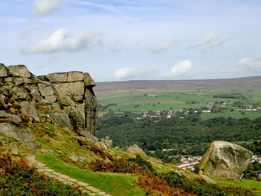 moor, england, rock, ilkley, landscape, united kingdom, view, HD wallpaper