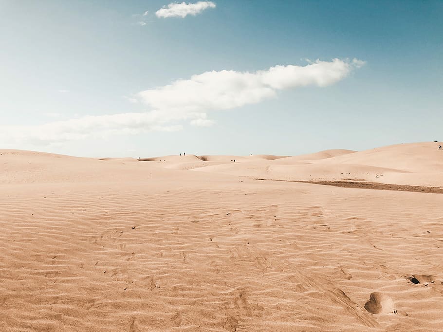 The Dunes of Maspalomas, photo of desert field, sand, sky, clouds