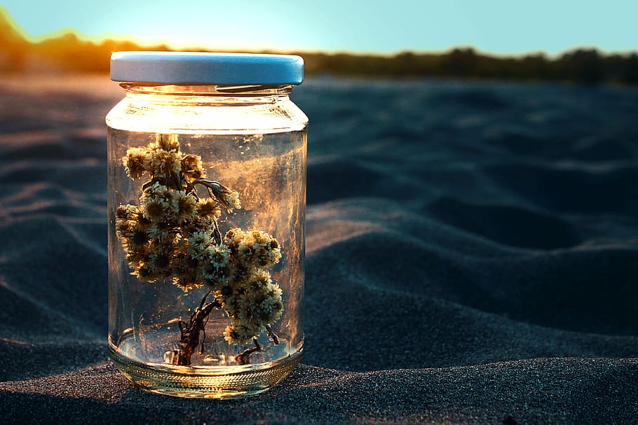 sands, sunset, glass, jar, nature, container, water, glass - material HD wallpaper