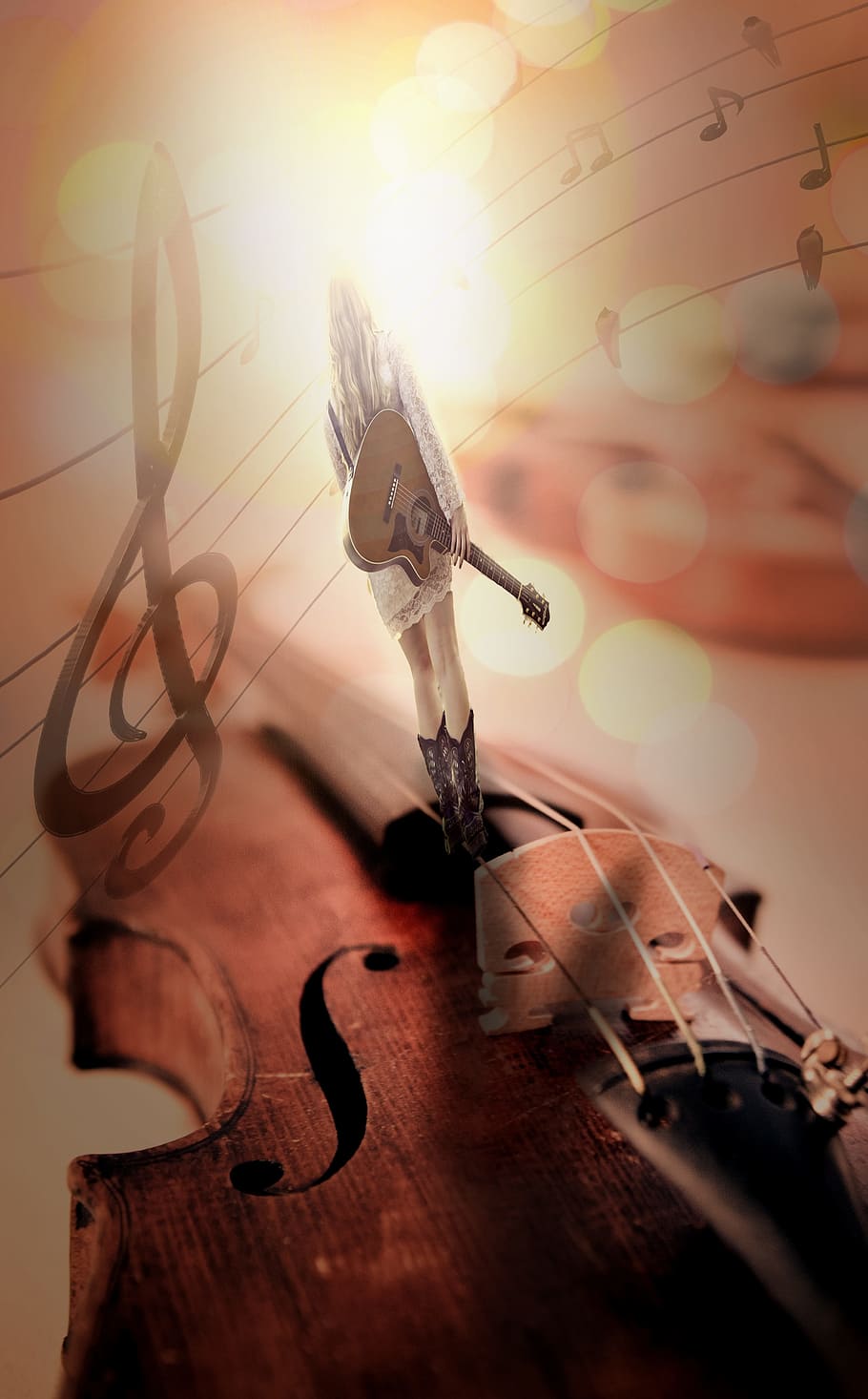 music-themed digital wallpaper, guitar, violin, strings, stringed instrument HD wallpaper