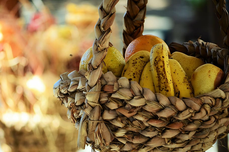 fruit, fruit basket, wicker, food, food and drink, healthy eating HD wallpaper