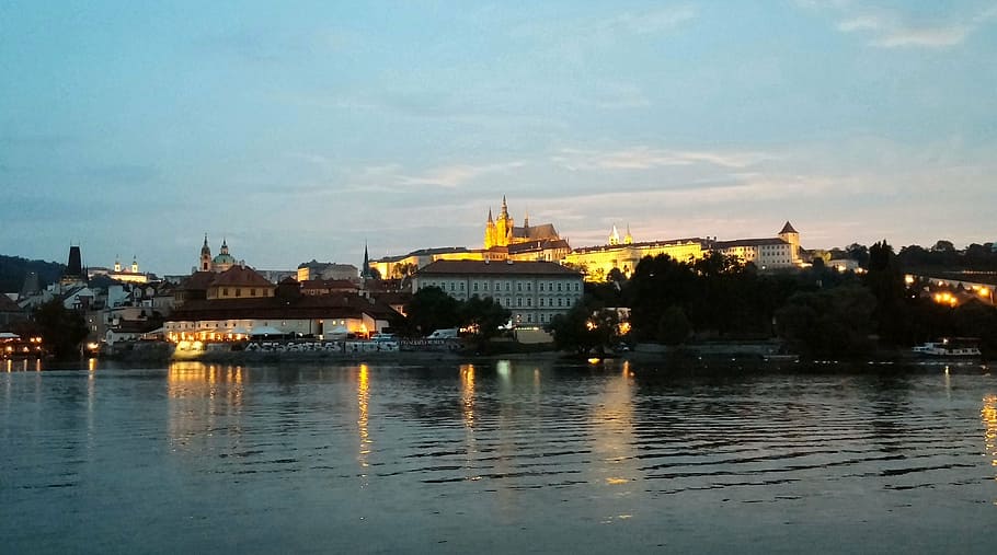 cityscape, dusk, landmarks, evening, prague, illuminated, architecture HD wallpaper