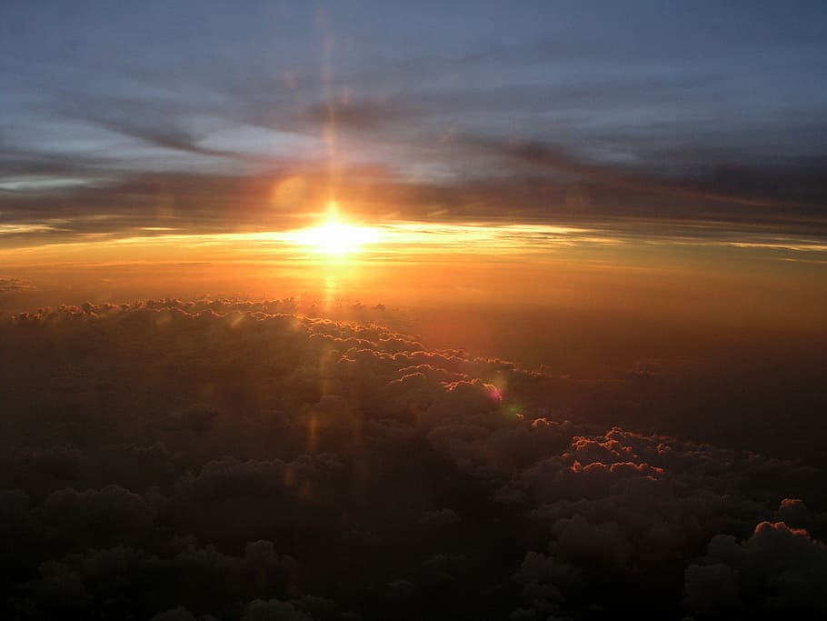aerial view photography of clouds during sunset, sundown, sky HD wallpaper