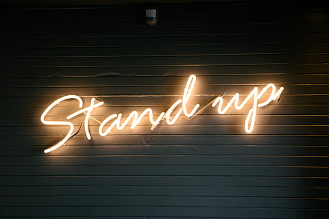photo of neon signage, stand up neon signage, lights, dark, wall HD wallpaper