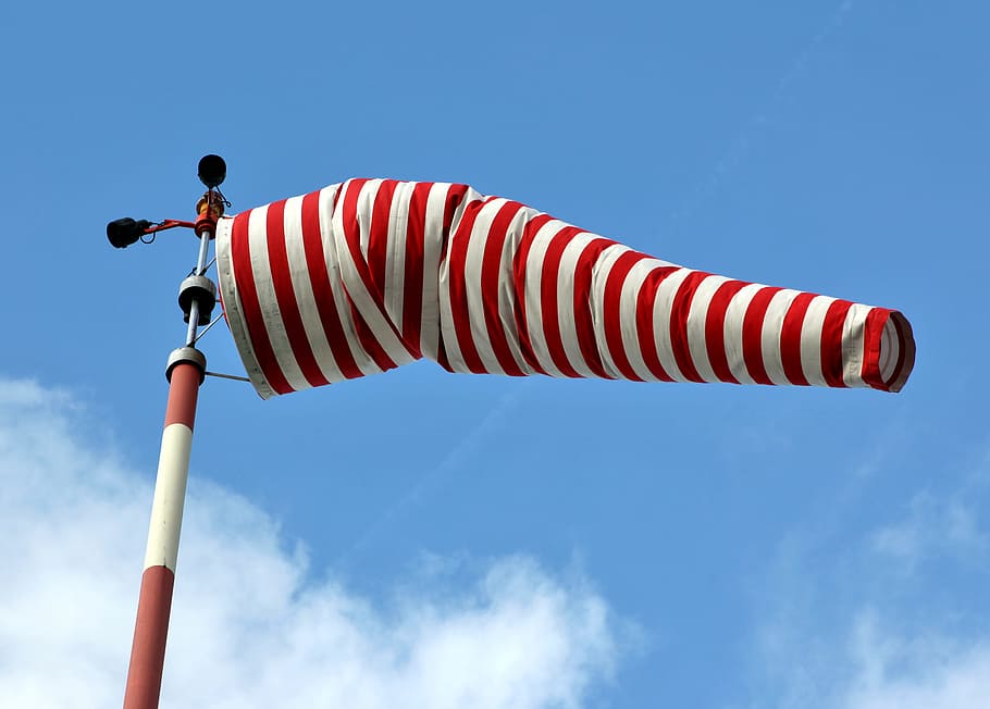 red and white stripe textile, Air Bag, Wind Sock, Windy, Sky, HD wallpaper