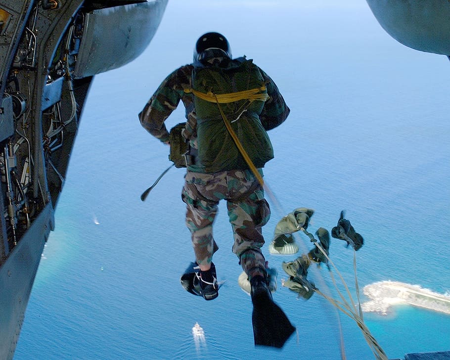 parachute, skydiving, parachuting, jumping, training, military, HD wallpaper