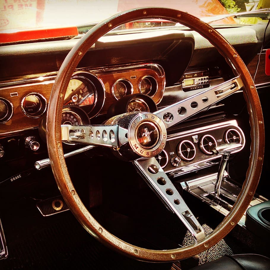 Classic Car, Steering Wheel, Mustang, retro, vintage, luxury, HD wallpaper