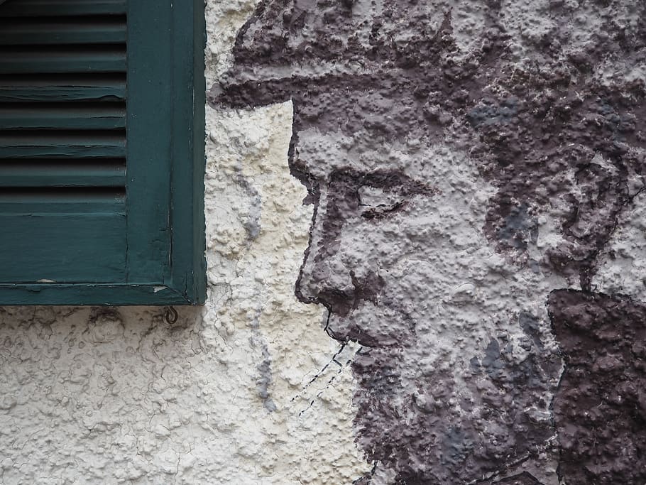 mural, windows, man, wall, profile, architecture, wall - building feature HD wallpaper