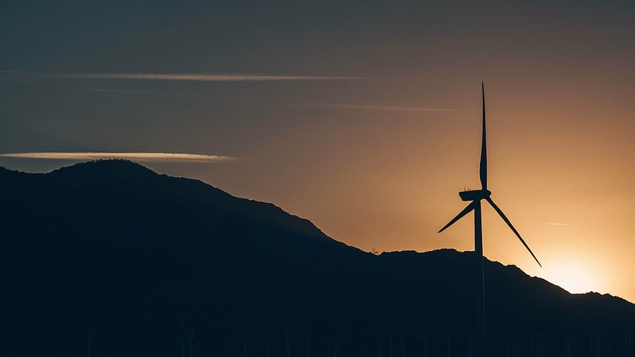 silhouette of windmill at golden hour, dark, mountain, air HD wallpaper