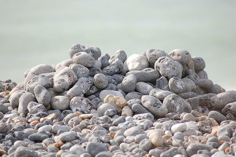 stone, beach, round stone, pebble, coast, rock, solid, no people HD wallpaper