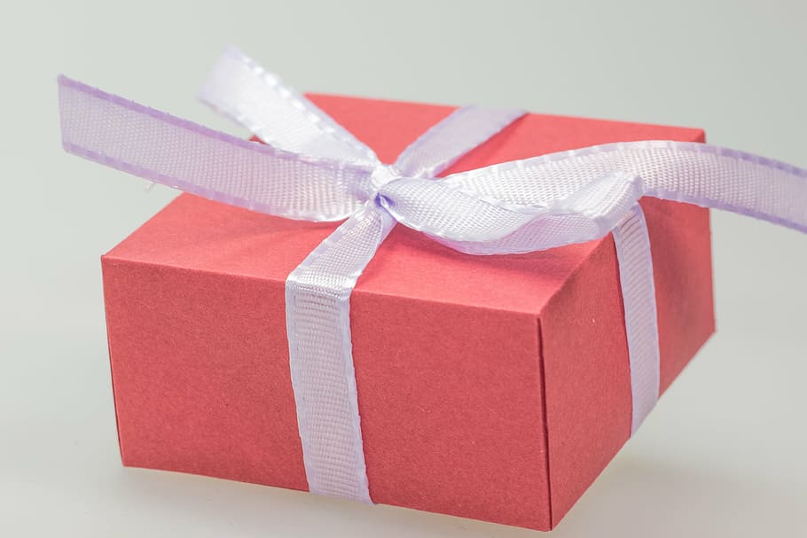 orange and white gift box, package, made, loop, packet loop, christmas, HD wallpaper