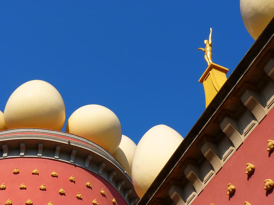 figure, golden, egg, white, museum, dalí, figueras, spain HD wallpaper