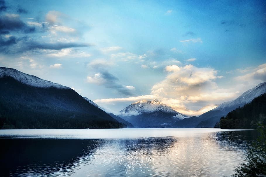 glacier, snow, dawn, landscape, clouds, daylight, evening, forest HD wallpaper