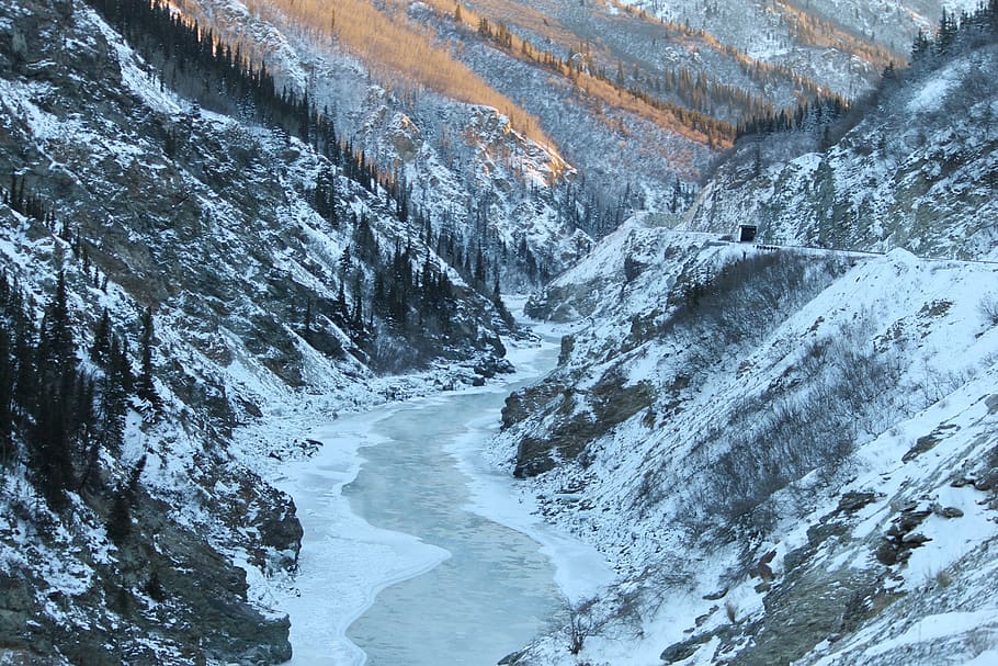 alaska, railroad, nature, landscape, white, wilderness, pass, HD wallpaper
