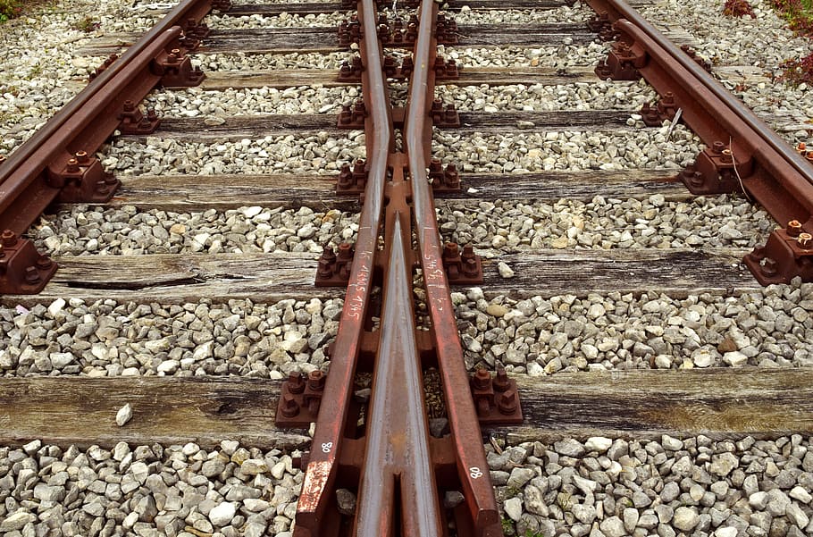two brown railroads, track, railroad track, seemed, railway, railroad tracks, HD wallpaper