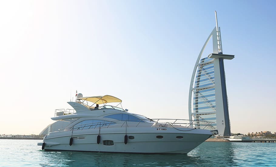 burj al arab, yacht at burj al arab, yacht tour dubai, water, HD wallpaper