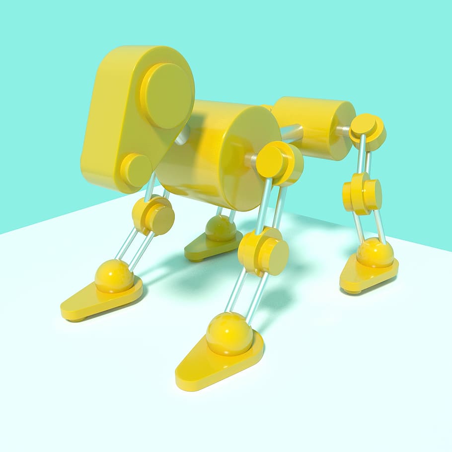 mechanical, animal, dog, studio shot, yellow, colored background HD wallpaper