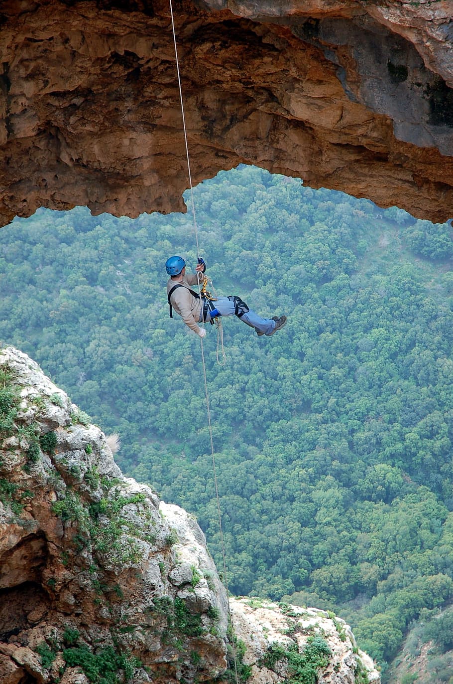 Hang, Mountains, Rope, snepling, on a rope, view, nature, sky HD wallpaper