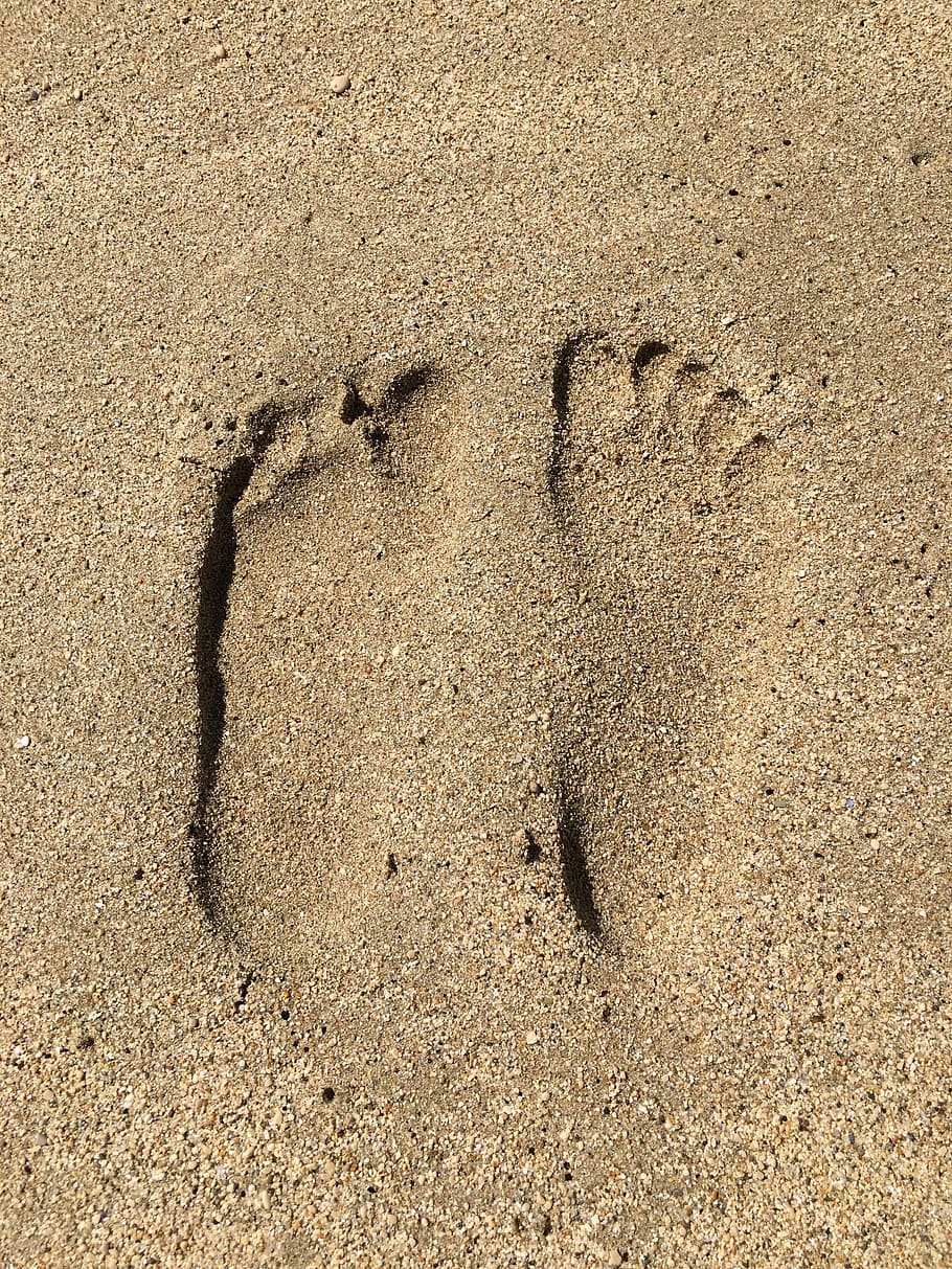 Beach, Feet, Sand, footprint, paw print, day, brown, land, high angle view HD wallpaper