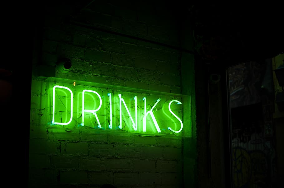 green drinks neon signage, minimalist photography of green drinks neon light signage