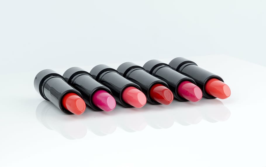 pink and red lipsticks, make up, cosmetics, studio shot, white background HD wallpaper