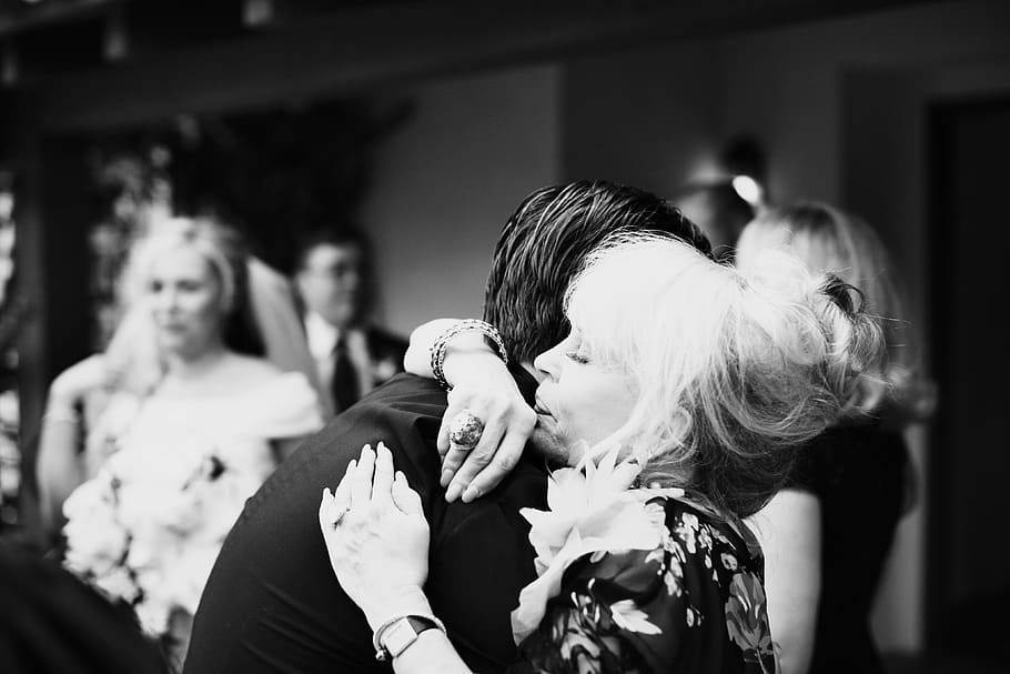man and woman hugging each other grayscale photography, congratulations HD wallpaper
