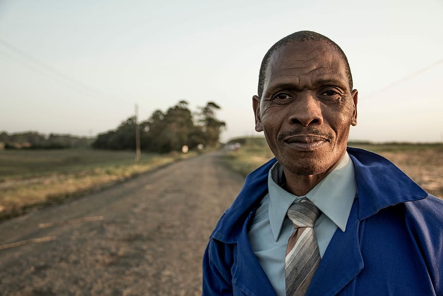 shallow focus photography of man in blue jacket, men, farmer HD wallpaper