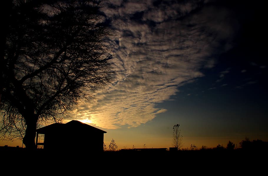 Sunset, Cloud, Home, Shadows, Building, silhouette, sky, in the evening HD wallpaper