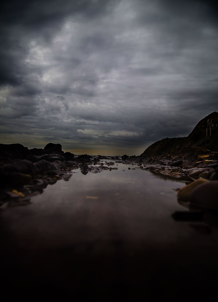 cloud, water, rock, stone, photograph of river between rocks HD wallpaper