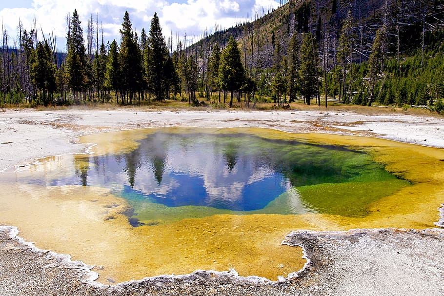 Colorful, Yellowstone National Park, wyoming, usa, blue, water, HD wallpaper
