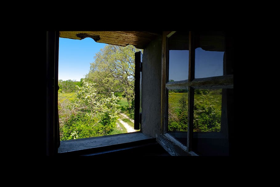 window, opening, ancient, land, background, nature, architecture HD wallpaper