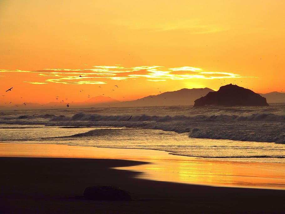 sunset, dawn, sunrise, twilight, morning, evening, the pacific ocean HD wallpaper