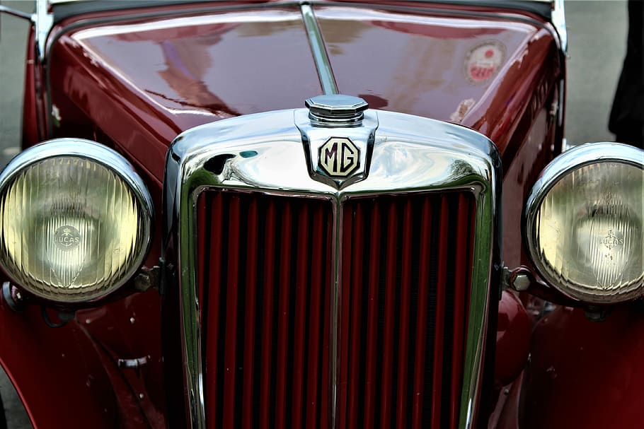 classic, car, headlight, chrome, retro, vintage, vehicle, red HD wallpaper