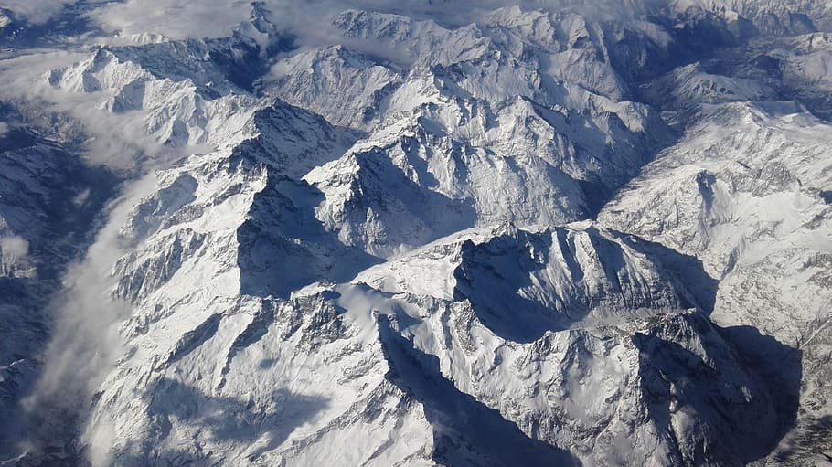 aerial view of gray mountain, mountains, winter, alpine, landscape HD wallpaper