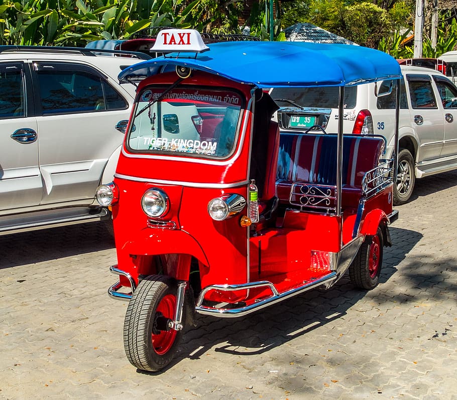 Tuk Tuk, Taxi, Thailand, transportation, red, land vehicle, HD wallpaper