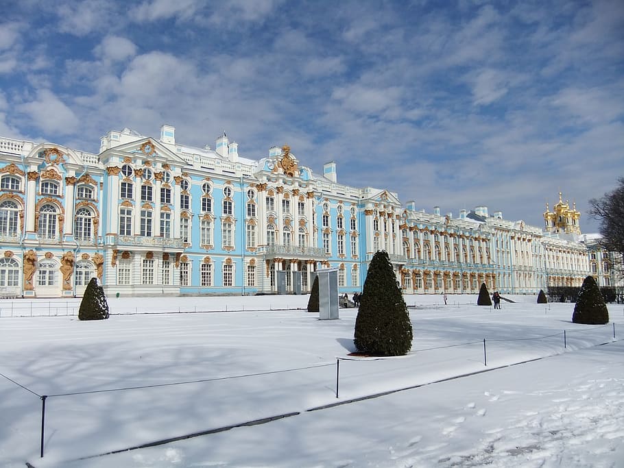 russia, st petersburg, castle, winter, snow, katharina the great, HD wallpaper