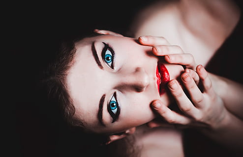 close-up photo of woman with red lipstick, nothing, anything HD wallpaper