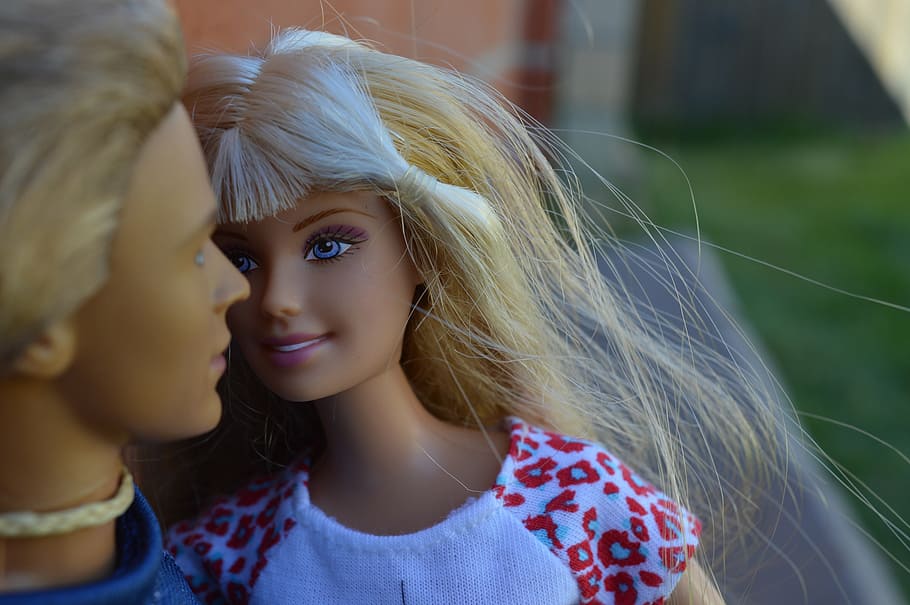 male and female doll in close-up photography, dolls, barbie, girl