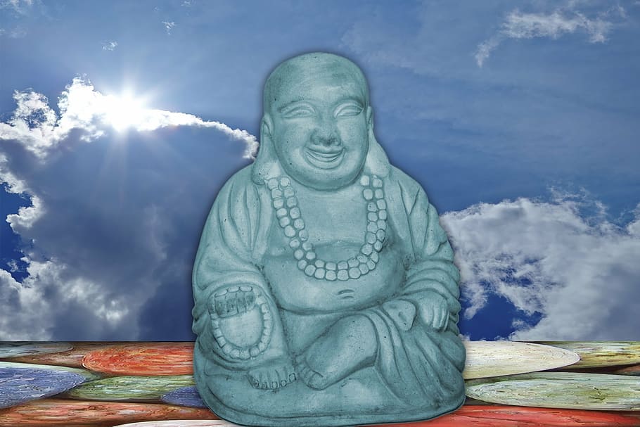 buddha, sky, stone figure, relaxation, meditation, religion HD wallpaper