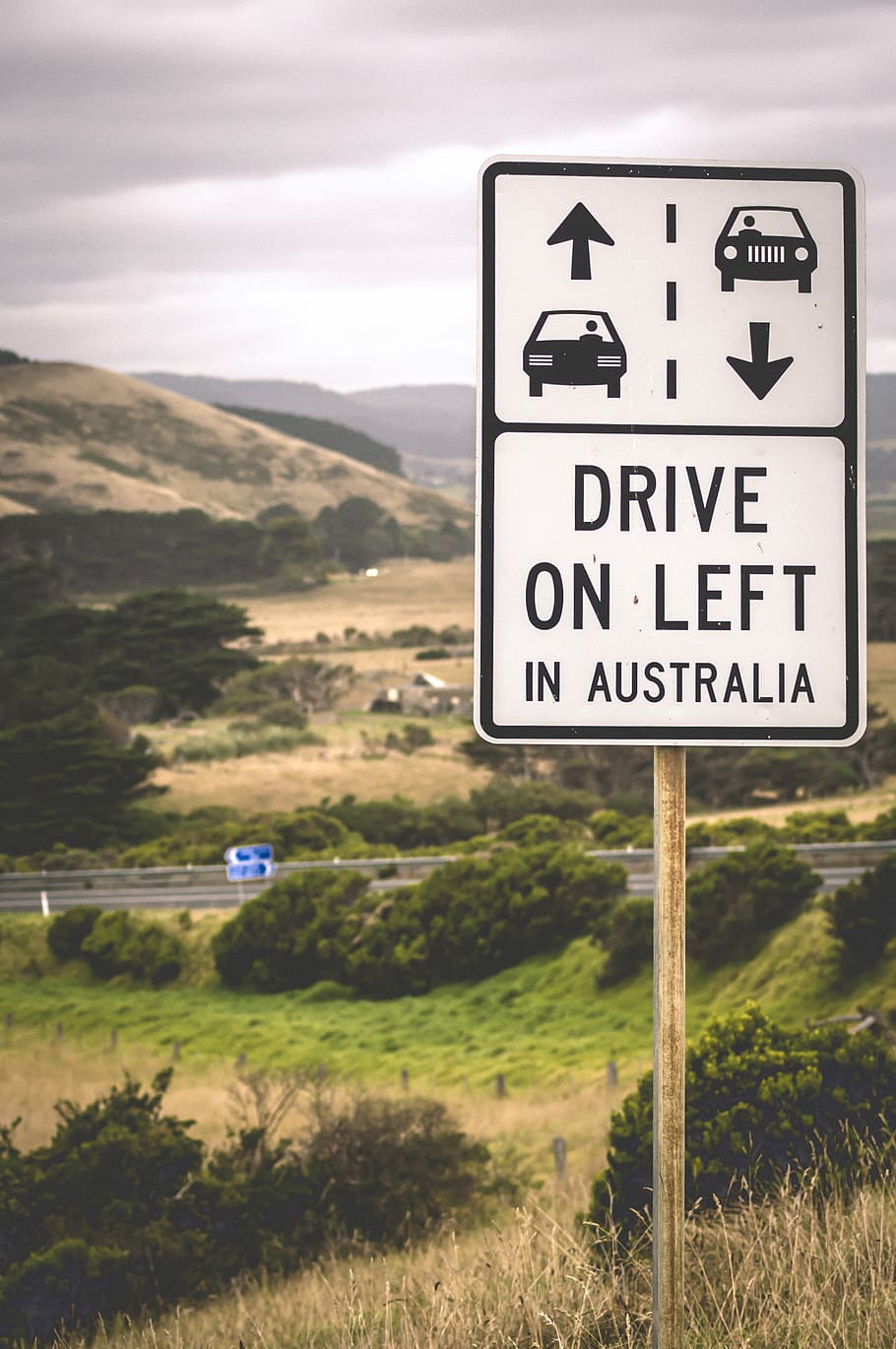 On left, Drive on Left road signage, australia, mountain, hill HD wallpaper
