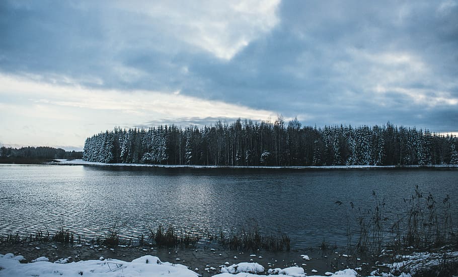 Landscape Photo of Body of Water, clouds, cold, daylight, forest HD wallpaper