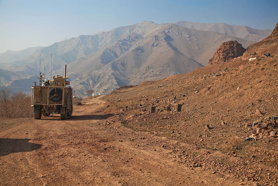 brown armored vehicle on dirt road during daytime, afghanistan, HD wallpaper