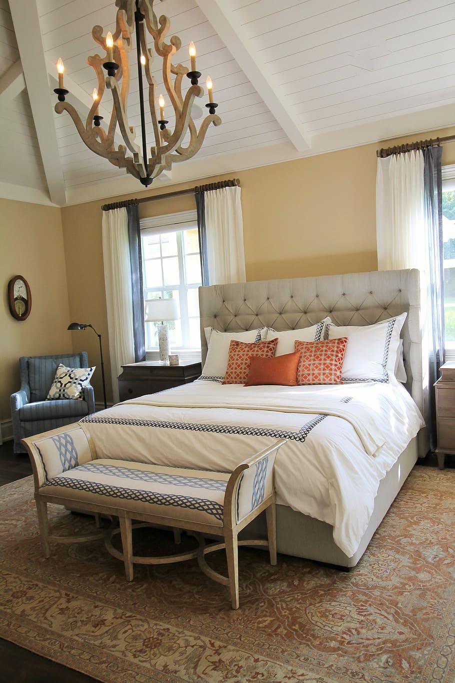 gray bed with white bed comforter, Bedroom, Design, Interior HD wallpaper