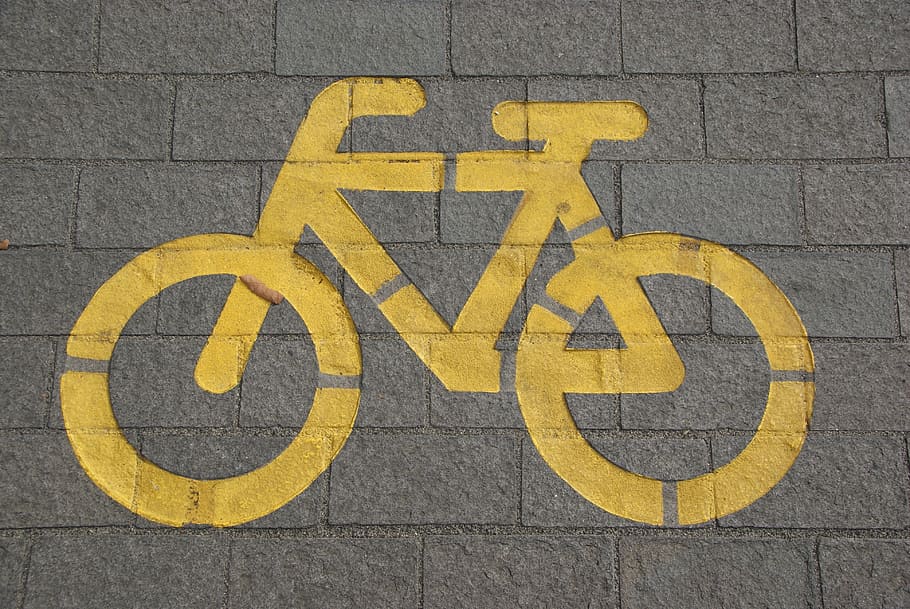 yellow bicycle lane signage, bike, traffic, bike lane, cycling, HD wallpaper